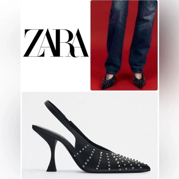 ZARA STUDDED SLINGBACK HEELS - Picture 3 of 9